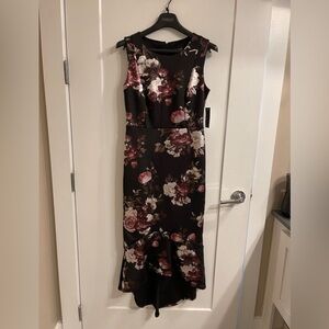 Enfocus Studio Black and Pink Floral Midi Dress